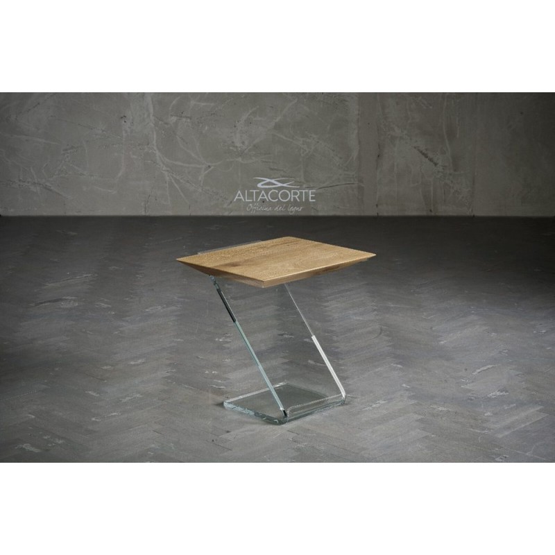 LB-ZN7172 Mesa de centro Altacorte Leaf 03 con estructura de cristal y tapa de madera de 55x44,5 cms