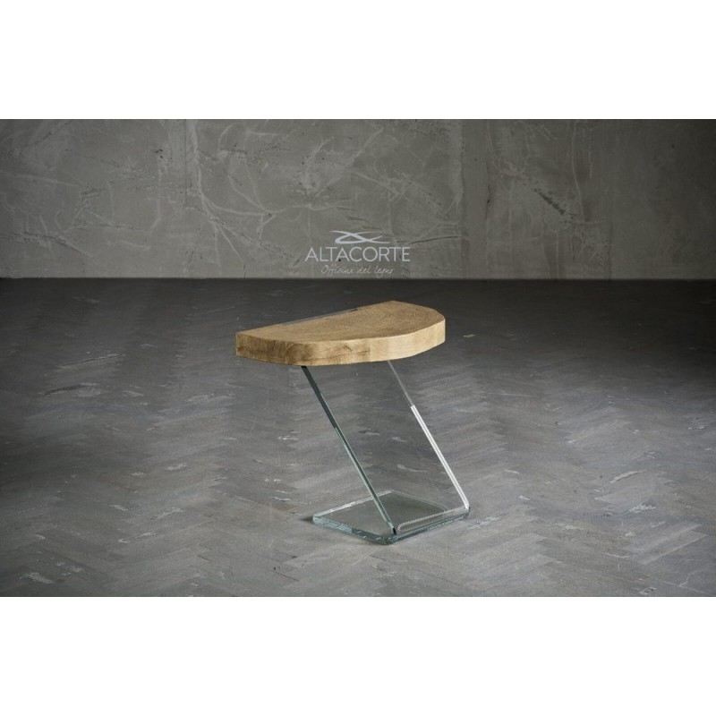 LB-ZN7173 Table basse Altacorte Leaf 04 avec structure en verre et plateau en bois 65x42 cm