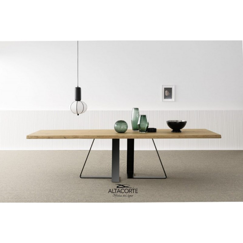 Double LB-TA867363 Altacorte Double table extensible avec structure en fer et plateau au choix 200(300)x100 cm - 1 allonge, bord irrégulier