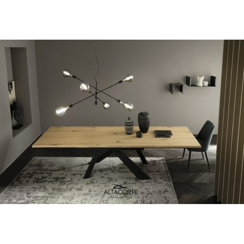 Metal LB-TA865364 Altacorte Metal extendable table with iron structure and top of your choice 220(320)x100 cm - 1 extension, irregular edge