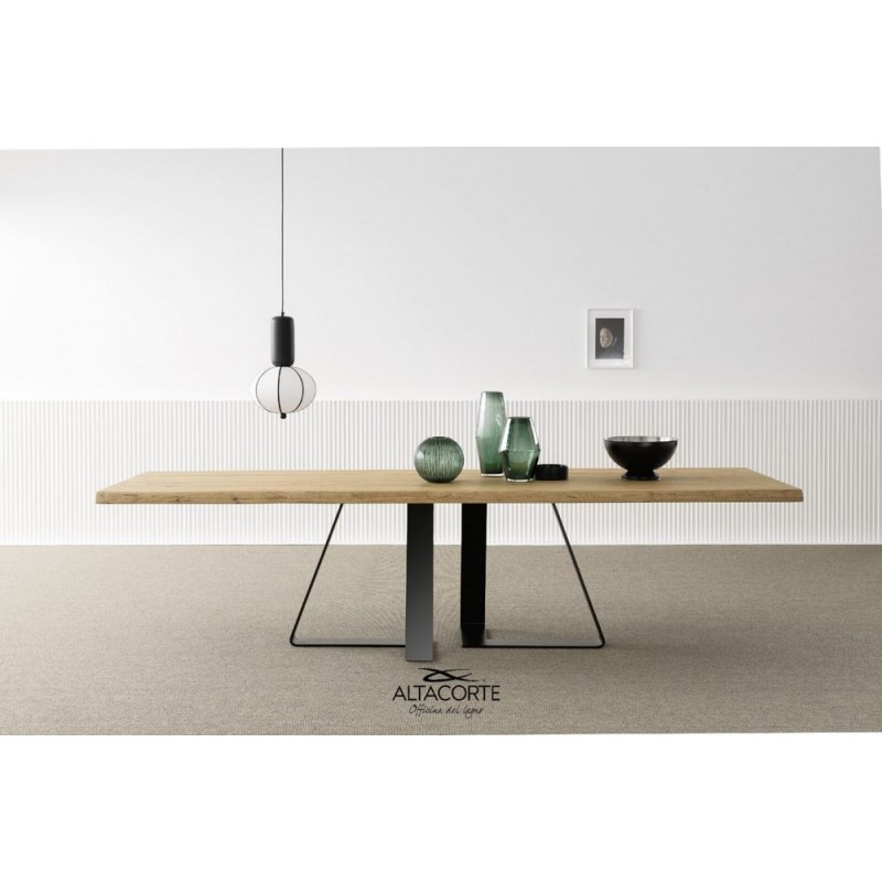 Double LB-TA96302 Altacorte Double fixed table with iron structure and top of your choice with dimensions of your choice - Straight edge