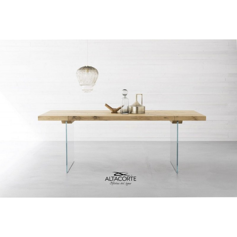 Ice LB-TA90622 Altacorte Ice fixed table with glass structure and top of your choice with dimensions of your choice - Inclined edge