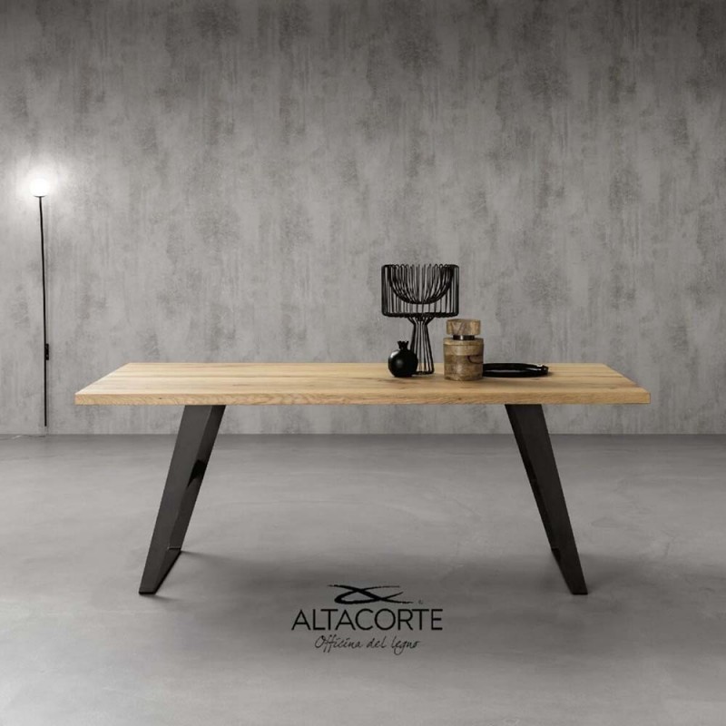 Iron LB-TA90102 Altacorte Iron fixed table with iron structure and top of your choice with dimensions of your choice - Straight edge