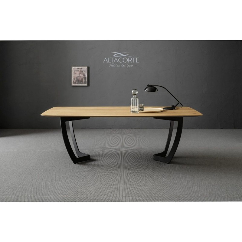 London LB-TA95529 London Altacorte fixed table with iron structure and multilayer slatted top with choice of dimensions - Straight edge
