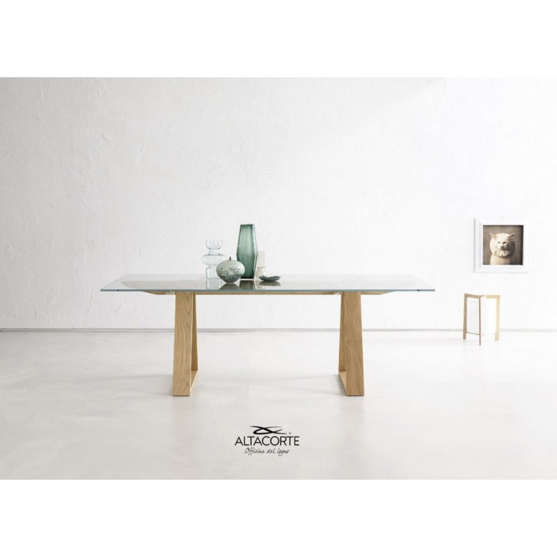 Tokyo LB-TA93055 Altacorte Tokyo fixed table with wooden structure and glass top with dimensions of your choice