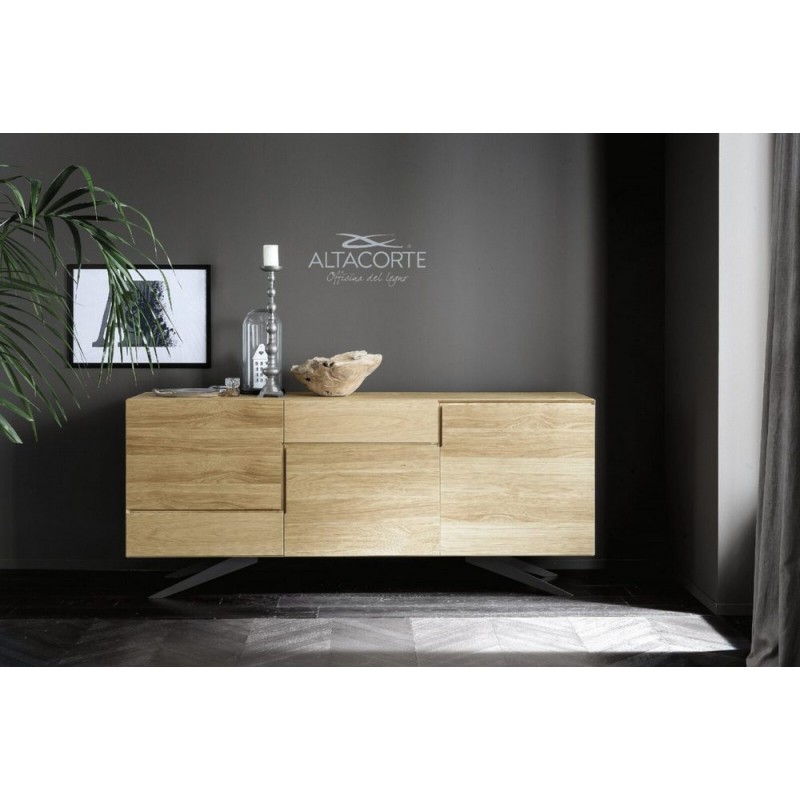 Geko LB-ZG7230 Buffet Altacorte Geko avec socle en bois L.220 cm et H.77 cm - 3 portes et 2 tiroirs