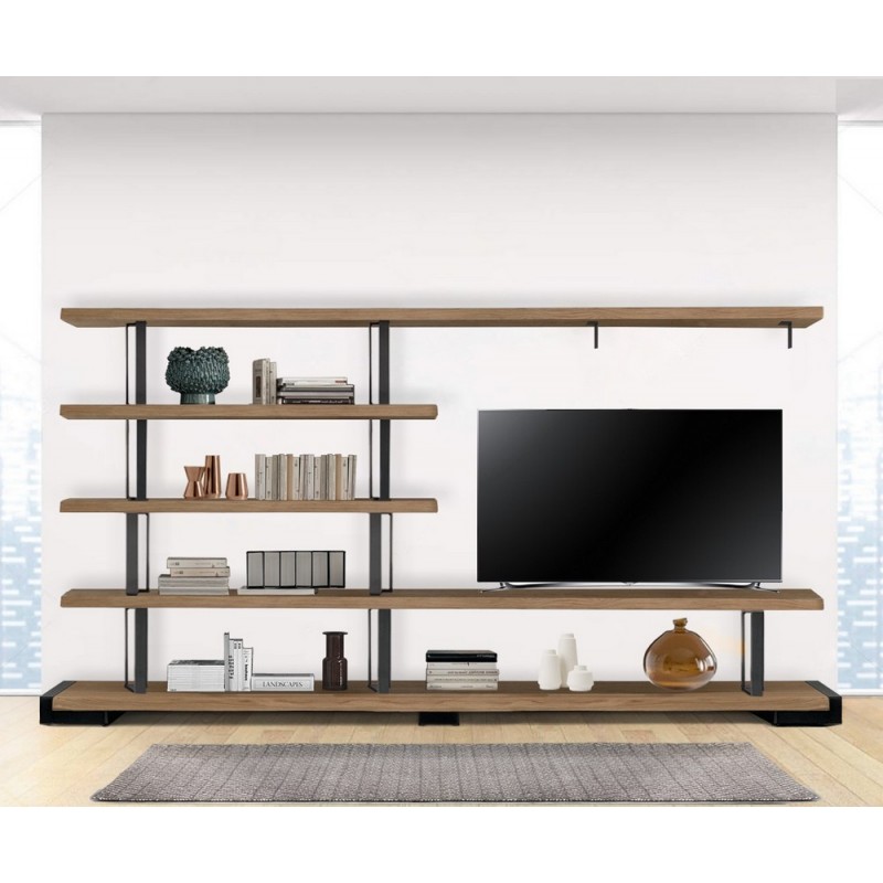 Eco LB-ZL7206 Altacorte Eco Layout 6 bibliothèque fixe simple face avec structure en fer et étagères en bois de 300 cm et h. 160cm