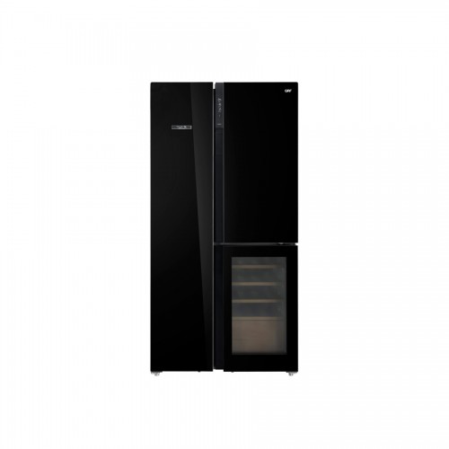 GRF 3-door refrigerator with wine cellar T9183WINBG black glass finish 91.1 cm