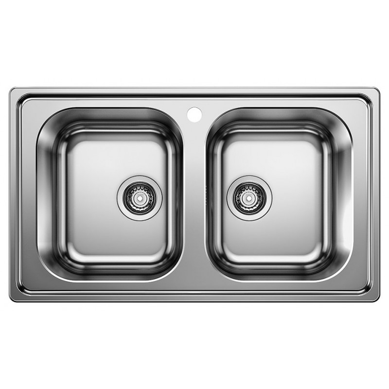 1328108 Évier double bac en acier inoxydable Blanco DINAS 8 1328108, 86 x 50 cm - À poser