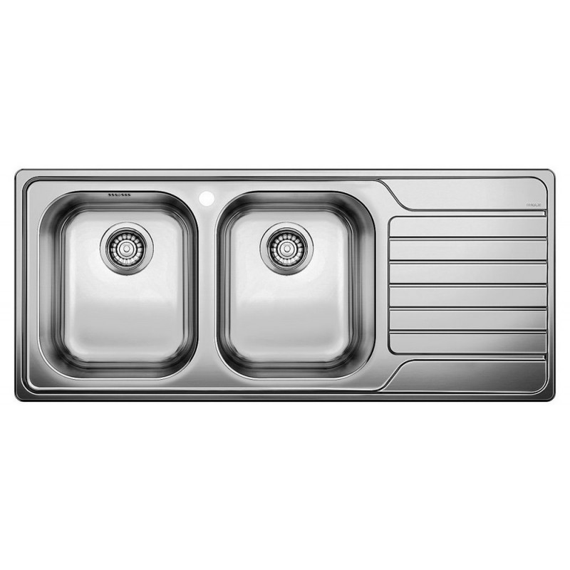 1328107 Évier double bac en acier inoxydable Blanco DINAS 8 S 1328107 avec égouttoir à droite, 116 x 50 cm - À poser