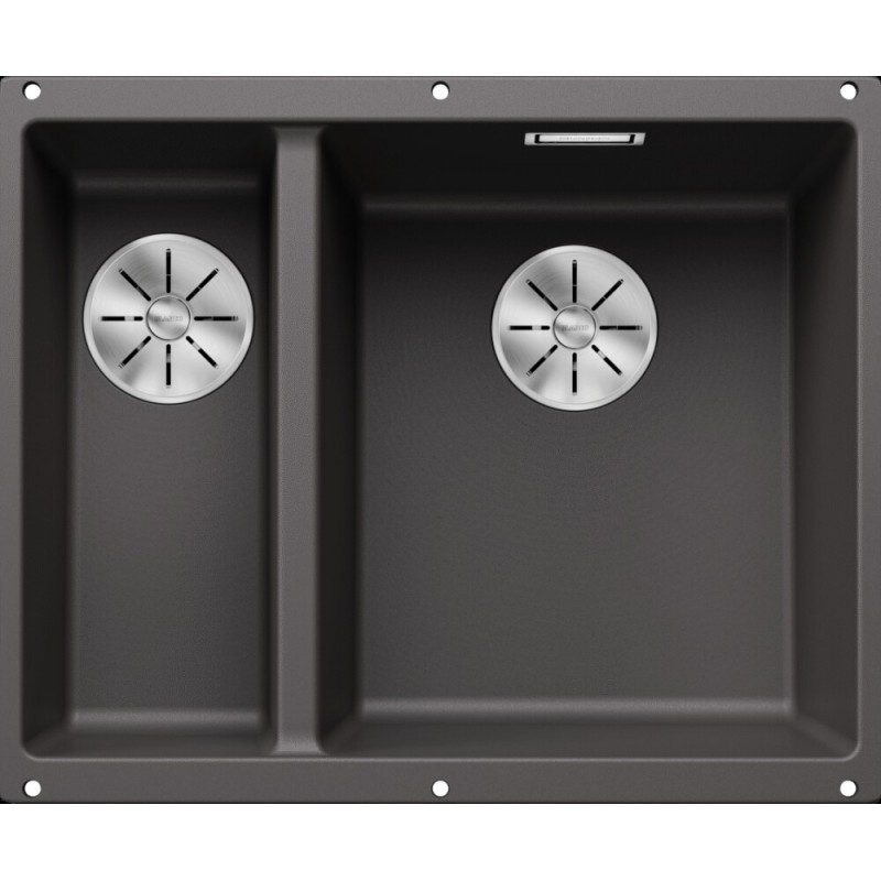 1523559 Blanco | Lavabo à une cuve avec bac à droite SUBLINE 340/160-U 1520403, finition gris roche, 55,5 x 46 cm - À encastrer so