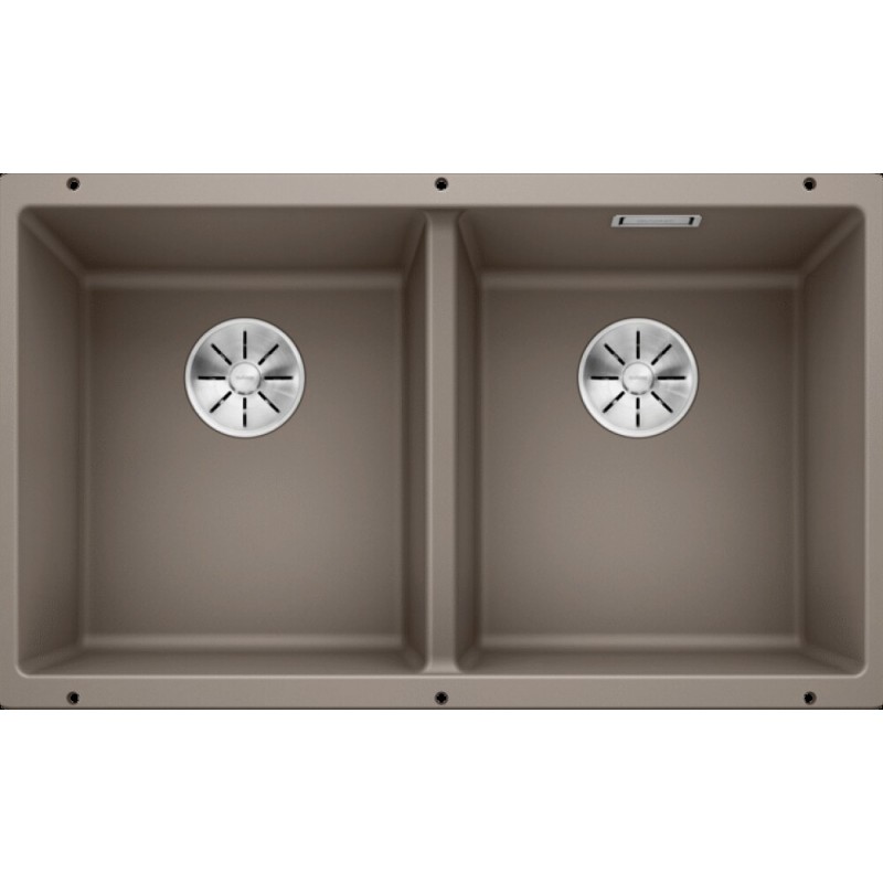 1523581 Blanco | SUBLINE 350/350-U 1518598 Fregadero de doble cubeta, acabado trufa, 75,5 x 46 cm - Bajo encimera