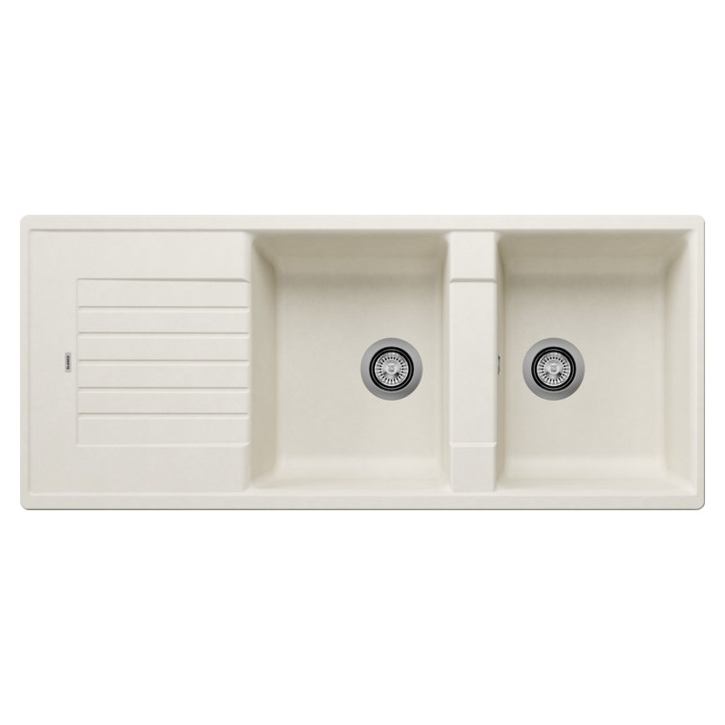 1527209 PRONTA CONSEGNA - Blanco | Lavello due vasche con gocciolatoio ZIA 8 S 1527209 finitura soft white da 116x50 cm - Sopratop - PROMOZIONE ATTIVA FINO AL 10/09