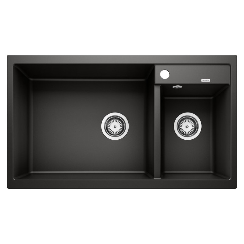 1525936 Blanco | METRA 9 1525936 Évier double bac avec égouttoir, finition noire, 86 x 50 cm - À poser