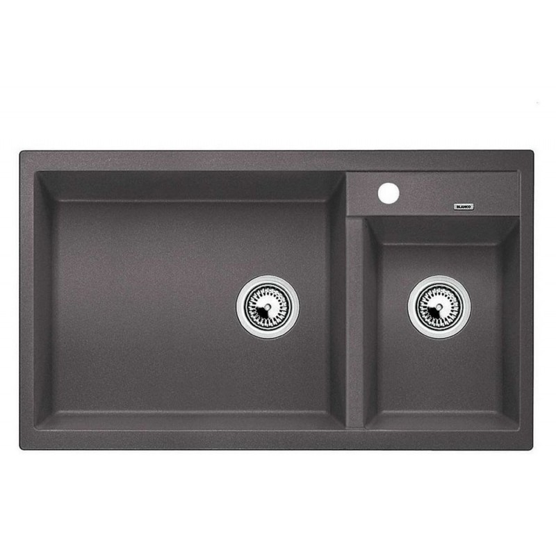 1518886 Blanco | METRA 9 1518886 Évier double cuve avec égouttoir, finition gris roche, 86 x 50 cm - À poser