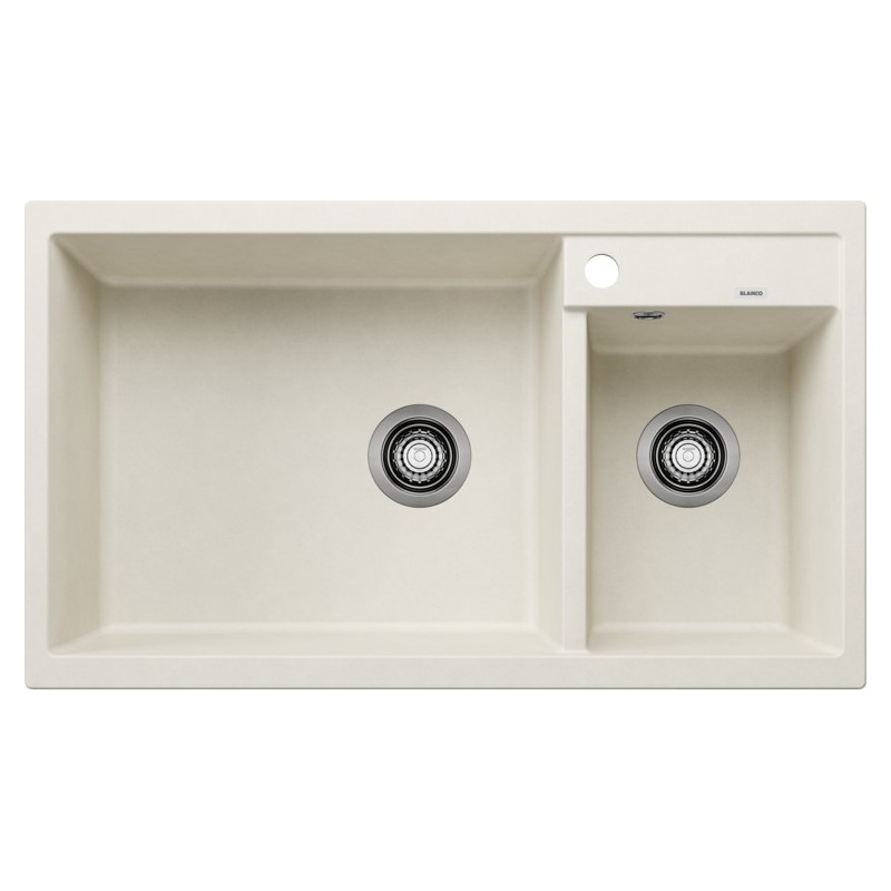 1527121 Blanco | METRA 9 1527121 Évier double bac avec égouttoir, finition blanc cassé, 86 x 50 cm - À poser