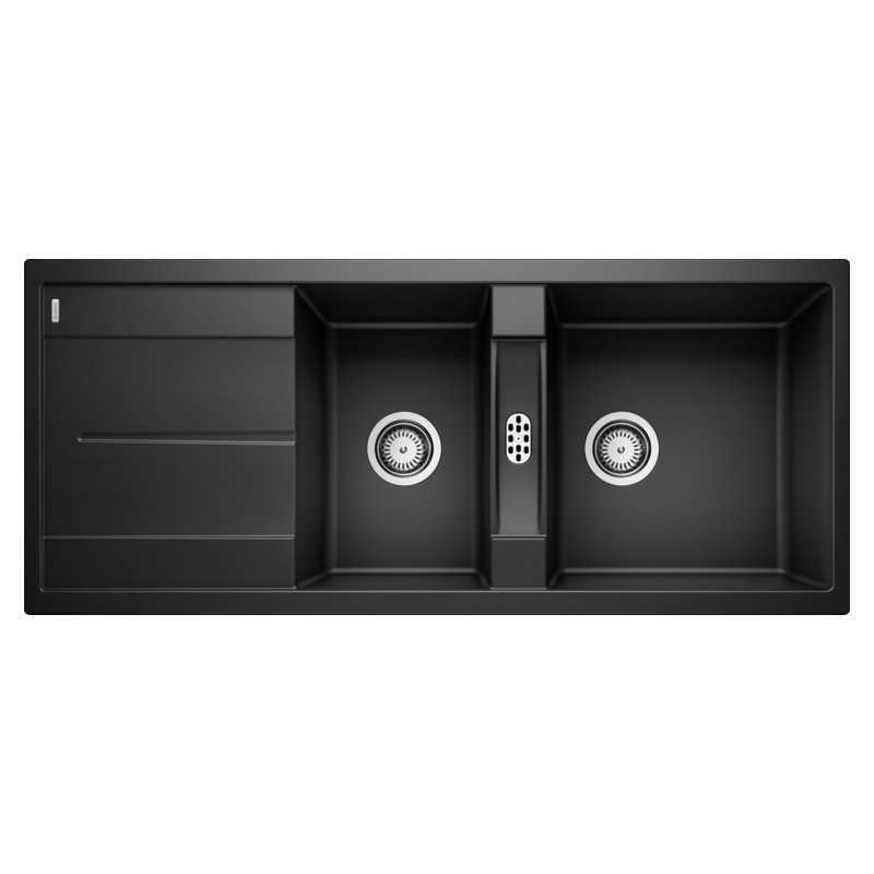 1525934 Blanco | METRA 8 S 1525934 Évier double bac avec égouttoir, finition noire, 116 x 50 cm - À poser