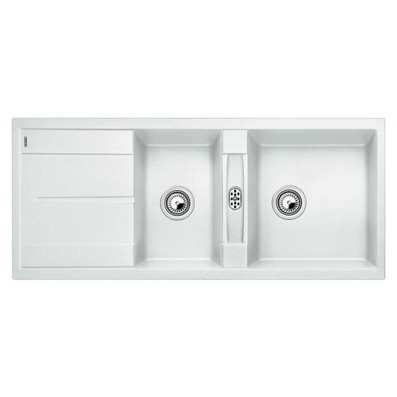 1513064 Évier double bac Blanco METRA 8 S 1513064 avec égouttoir, finition blanche, 116 x 50 cm - À poser