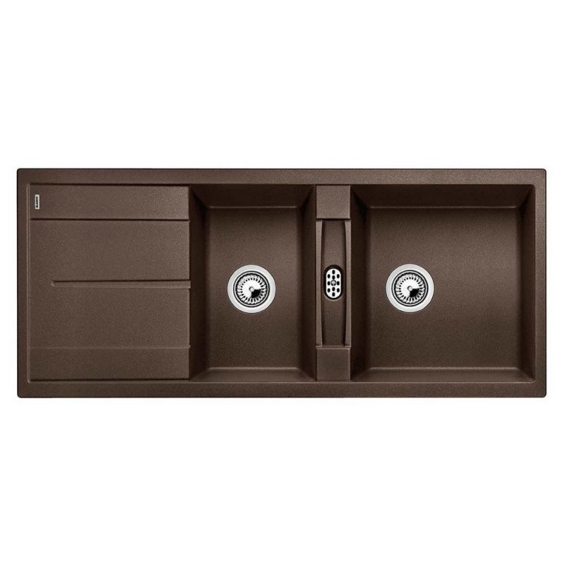 1515048 Blanco Lavello due vasche con gocciolatoio METRA 8 S 1515048 finitura caffè da 116x50 cm - Sopratop - PROMOZIONE ATTIVA FINO AL 10/09