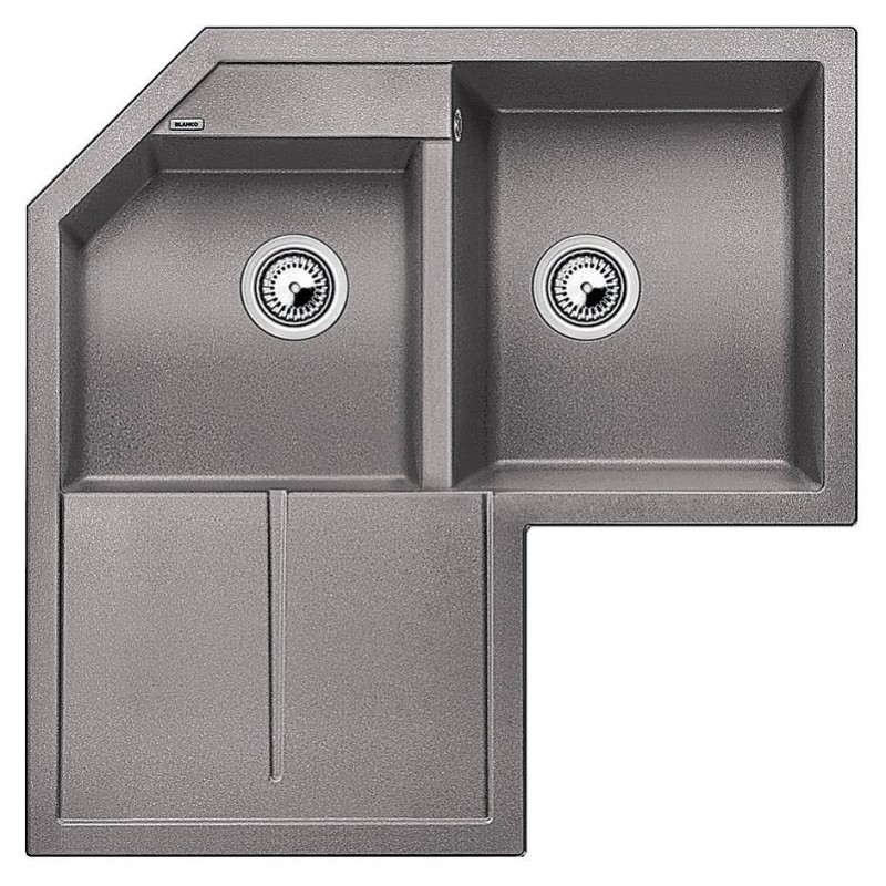 1515567 Blanco Corner sink with two bowls and left drainer METRA 9 E 1515567 alumetallic finish 83x83 cm - Countertop