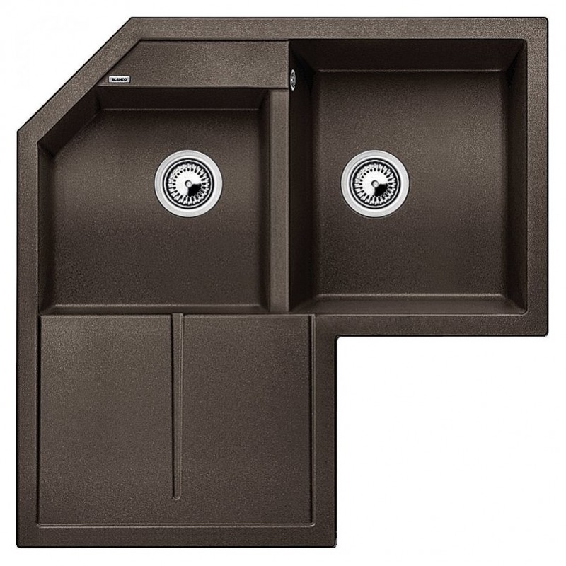 1515573 Blanco Two-bowl corner sink with left drainer METRA 9 E 1515573 coffee finish 83x83 cm - Countertop