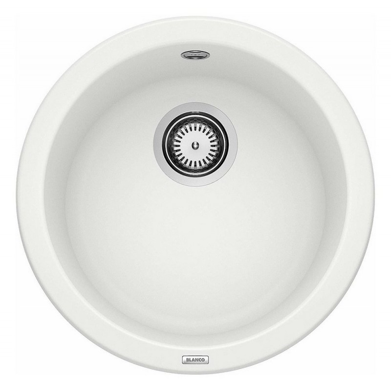 1511621 Fregadero redondo de un solo seno Blanco BLANCORONDO 1511621, acabado blanco, Ø45 cm - Sobre encimera