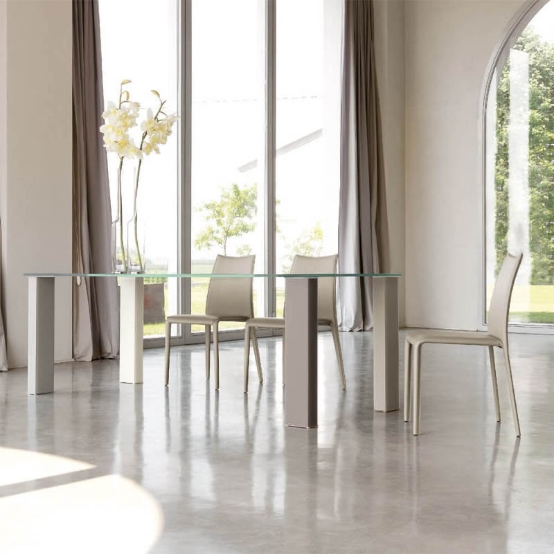 S 64 ROMOLO 240 X.ABITAre Romolo table fixe art. S64 avec pieds au choix et plateau en verre 240x110 cm - 6 Pieds