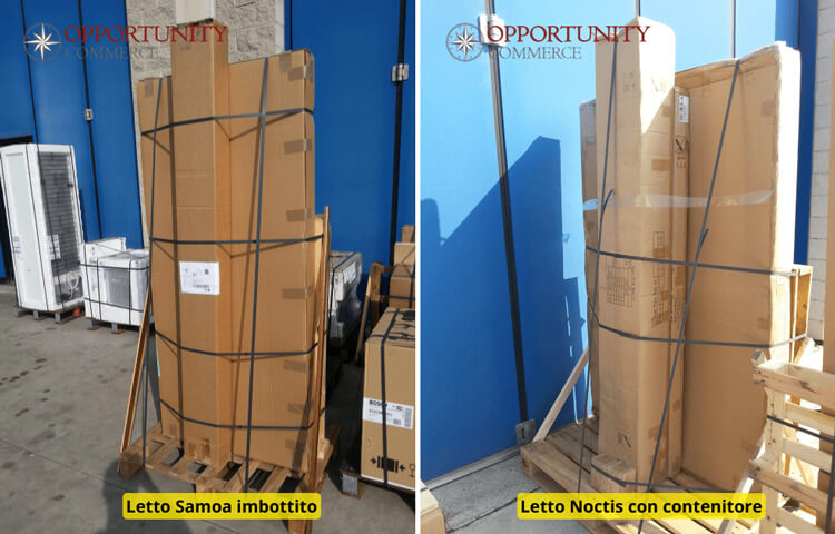 imballaggio letti e letti con contenitore su pallet